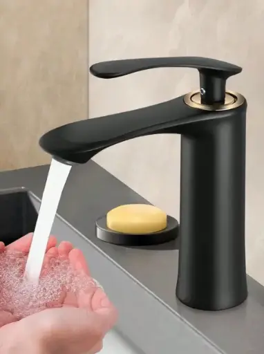 [7058] Robinets De Lavabo Doré Noir Mitigeur À Levier Unique Robinets Chauds Et Froids